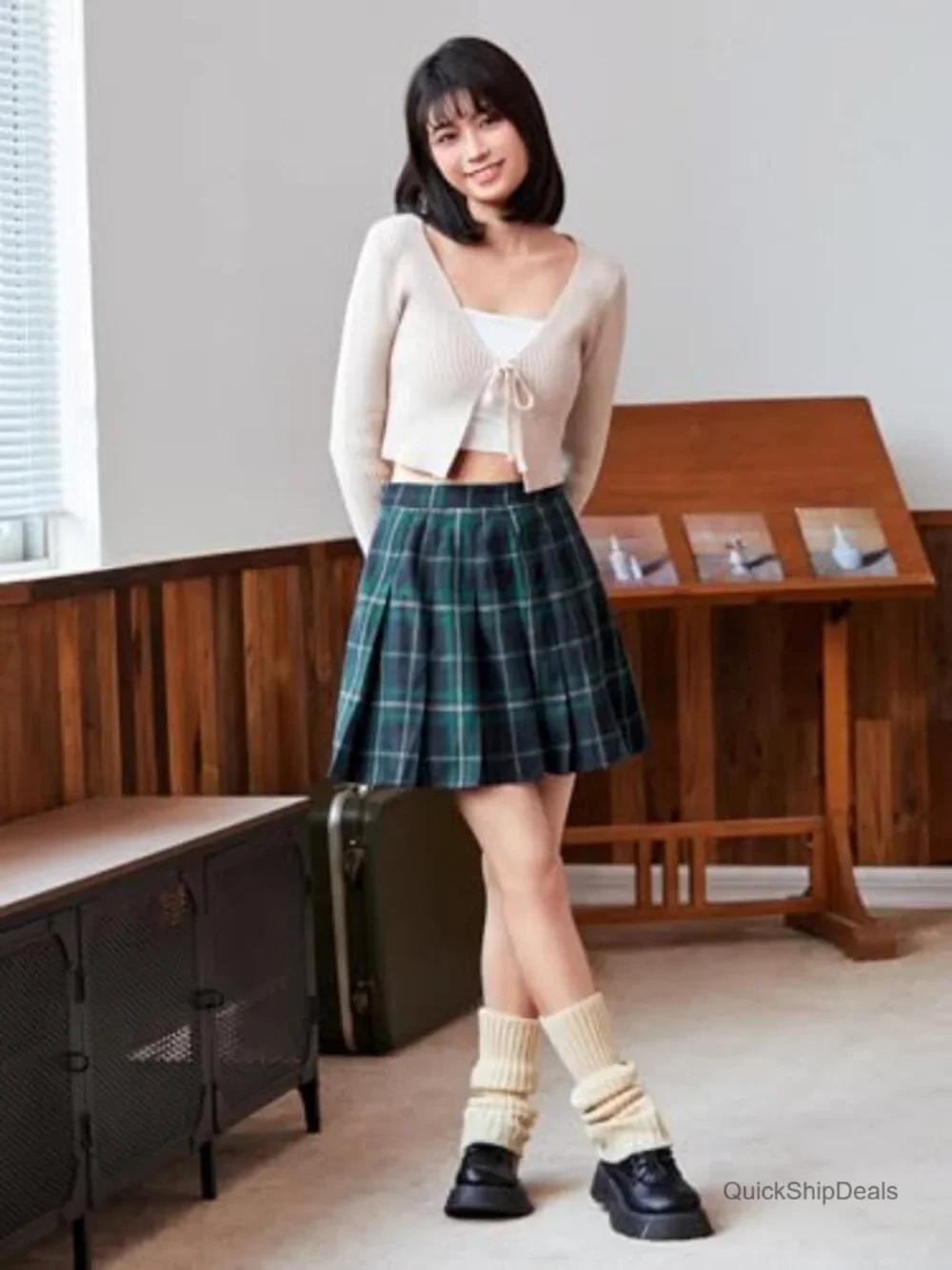 Women's Plaid High Waist Pleated Skater A Line Uniform Mini Skirt